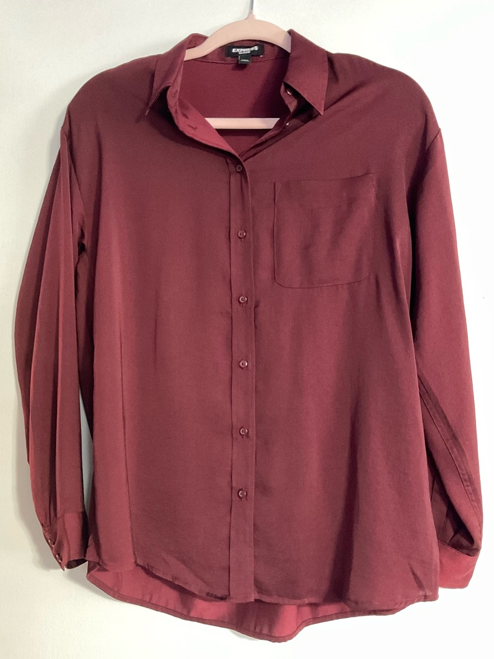 Express Women’s Long Sleeve Button-Up Shirt - Burgundy